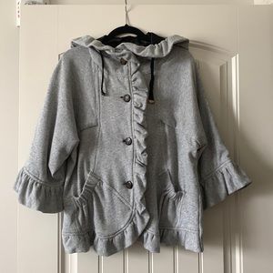 Anthropologie Knitted Dove Gray Ruffled Jacket